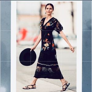 JOHNNY WAS BLACK EMBROIDERED MAXI DRESS. NWT S